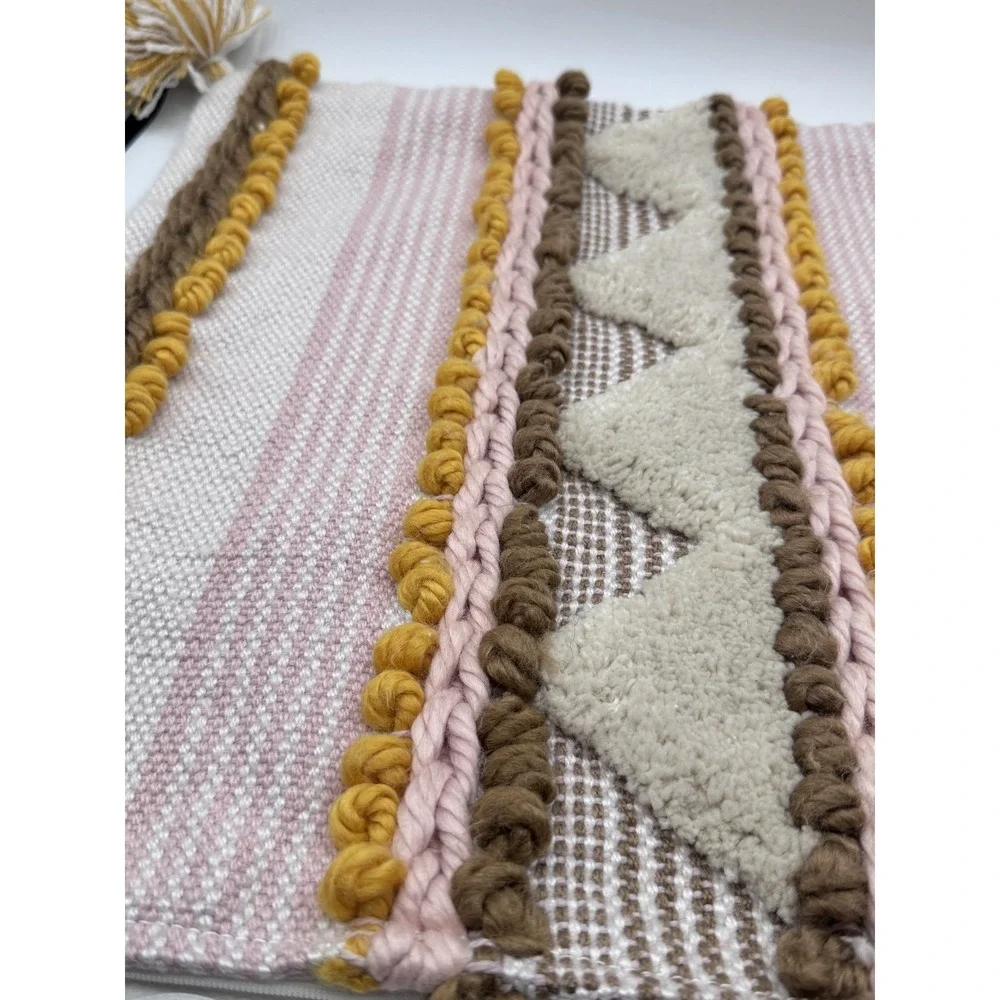 Lot 4 Boho Textured Pillowcase Cover 18x18 Woven Tufted Tassels